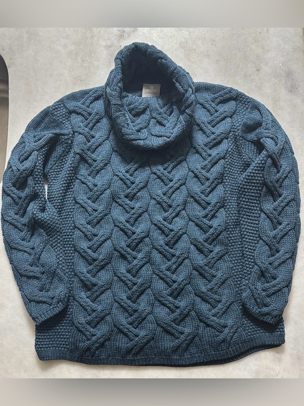 Aran Woollen Mills Super Soft Merino Wool Chunky Cable Knit Cowl Neck Sweater XL
